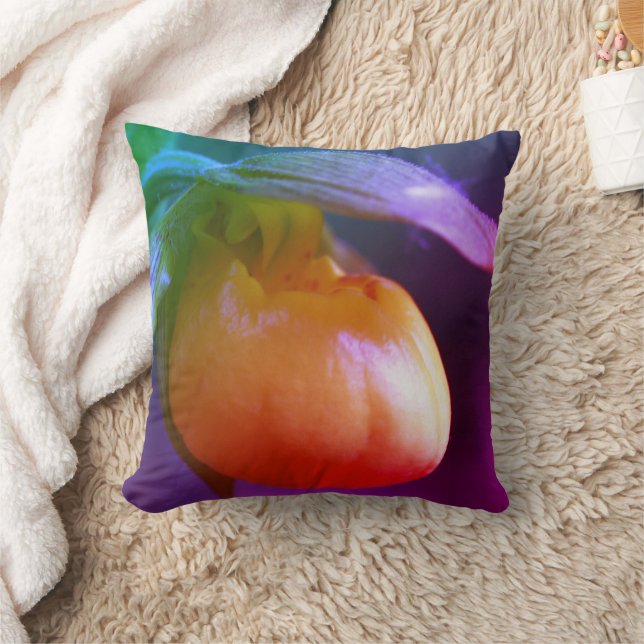 Yellow Lady Slipper Orchid Flower Abstract   Cushion (Blanket)
