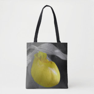 Yellow Lady Slipper Orchid Flower Partial Colour Tote Bag