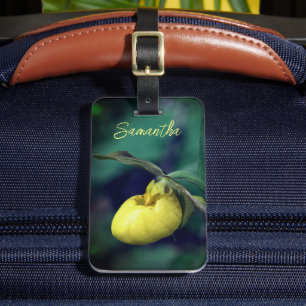 Yellow Lady Slipper Orchid Flower Personalised Luggage Tag