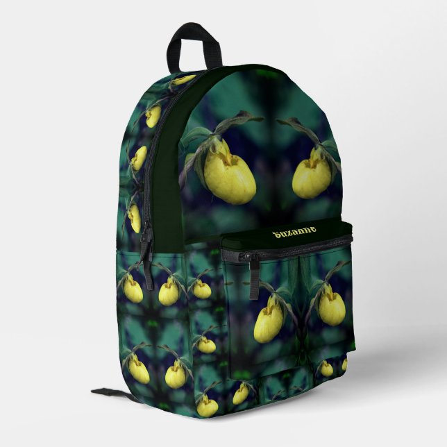 Yellow Lady Slipper Orchid Flower Personalised Printed Backpack (Back Corner Left)