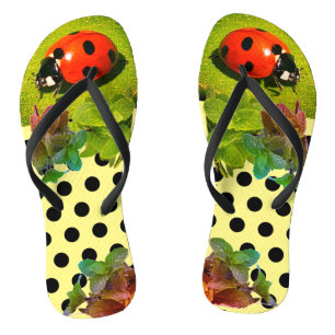 Yellow Ladybug Fun Adult Flip Flops