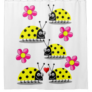 Yellow ladybug white  children's showercurtain shower curtain