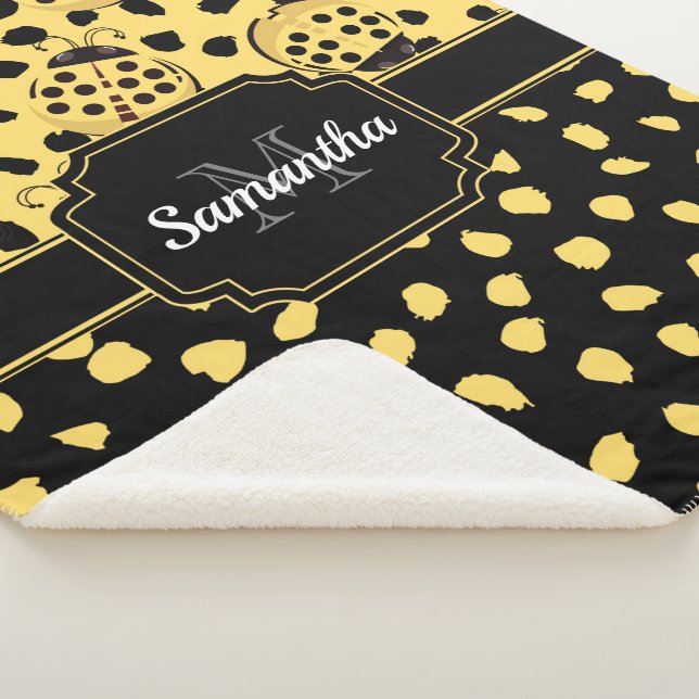 Yellow Ladybugs Sherpa Blanket (3/4)