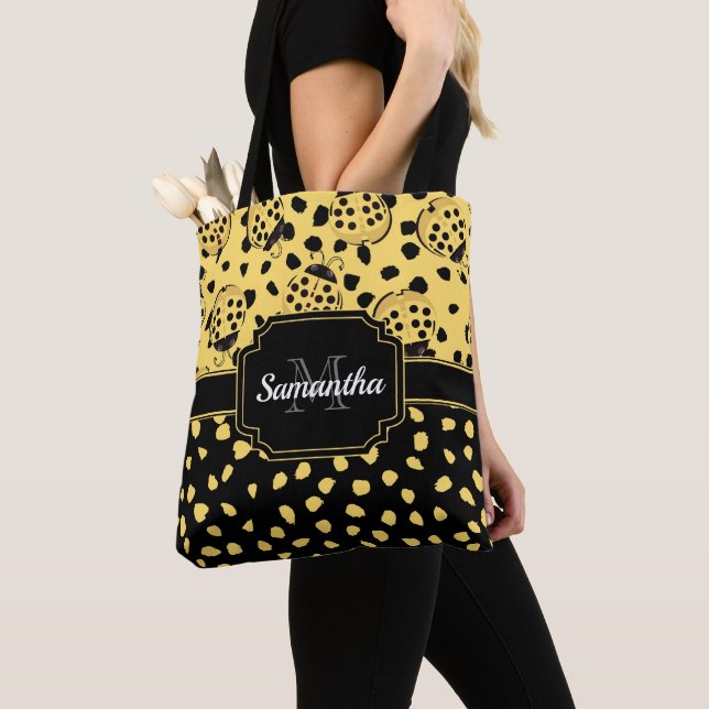 Yellow Ladybugs Tote Bag (Close Up)