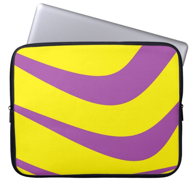 Yellow Laptop Case With Purple Stripes  (Front)