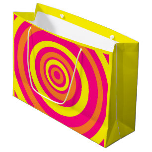 Yellow Large Gift Bag With Hot Pink and Orange