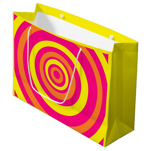 Yellow Large Gift Bag With Hot Pink and Orange (Front Angled)
