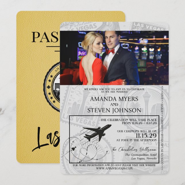 Yellow Las Vegas Passport Wedding Invitation (Front/Back)
