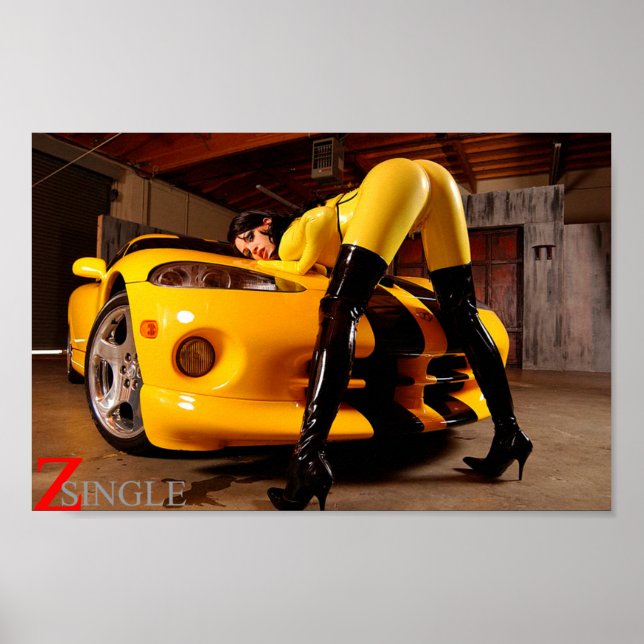 Yellow Latex Babe With Exotic Car Poster Large (Front)