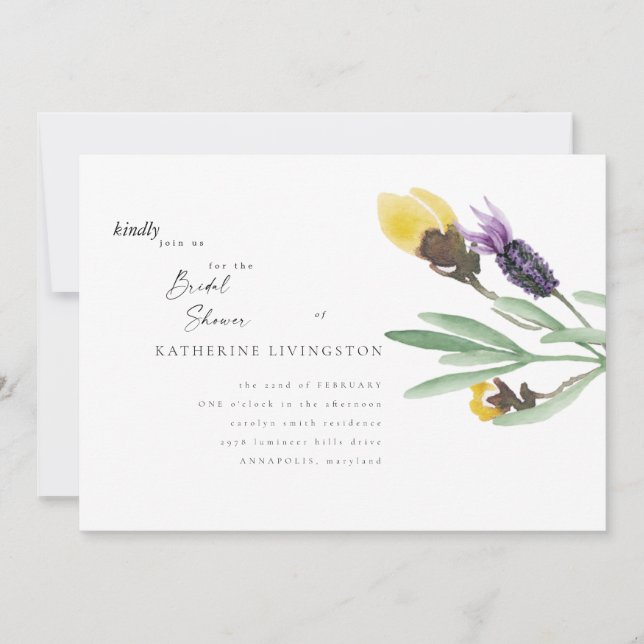 Yellow & Lavender Floral Bridal Shower Invitation (Front)