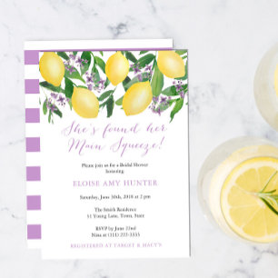 Yellow Lavender Lemons Main Squeeze Bridal Shower Invitation