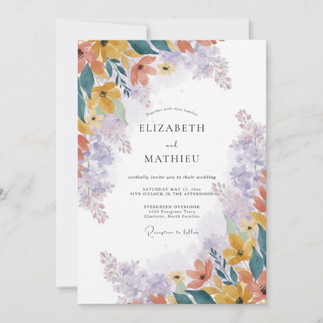 Yellow Lavender Wildflower Wedding Invitation (Front)