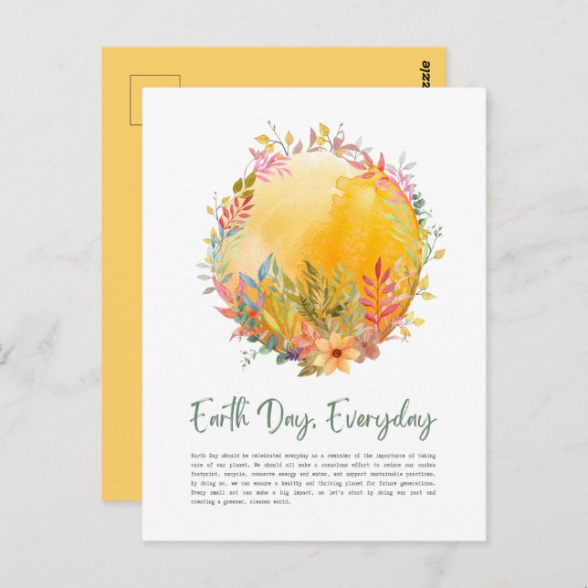 Yellow Leaf and Flowers Earth Day Everyday  Postcard (Front/Back)