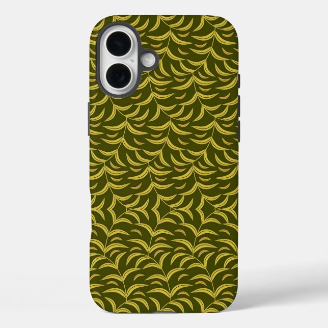 Yellow Leaf Motif Pattern on Dark Green Background Case-Mate iPhone Case (Back)