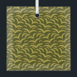 Yellow Leaf Motif Pattern on Dark Green Background Glass Tree Decoration<br><div class="desc">Seamless pattern with yellow,  curved leaf motifs on a dark green background. The design evokes a natural,  harmonious,  and calming feel.</div>
