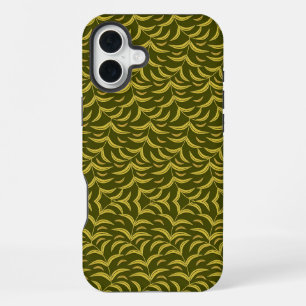 Yellow Leaf Motif Pattern on Dark Green Background iPhone 16 Plus Case