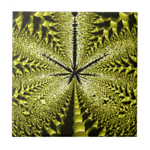Yellow Leaf Silhouette Fractal Ceramic Tile