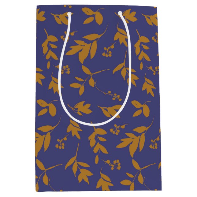 Yellow Leafy Branch on Blue  Medium Gift Bag (Front)