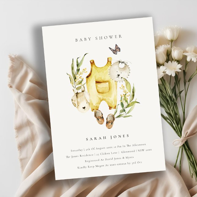 Yellow Leafy Foliage Clothes Baby Shower Invite (Creator Uploaded)