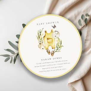 Yellow Leafy Foliage Clothes Baby Shower Invite