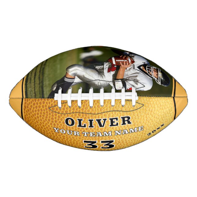 Yellow Leather Print Team Player Number Photo Football (Front)