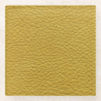 Yellow Leather Texture Seamless Closeup Glass Coaster