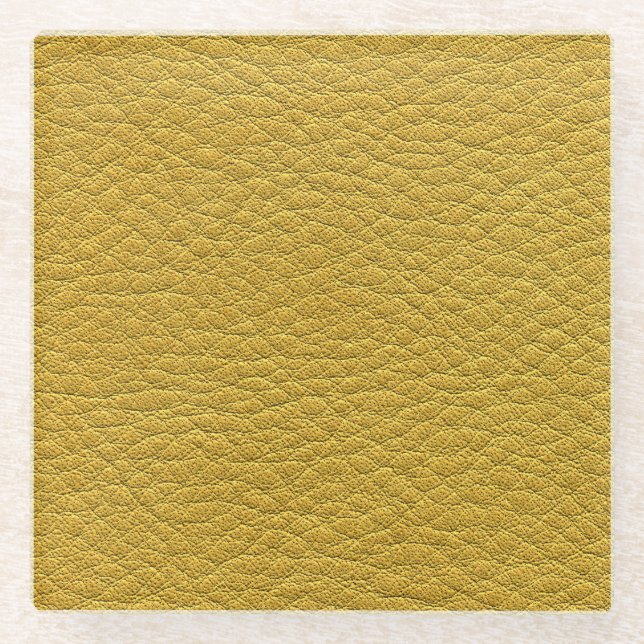 Yellow Leather Texture Seamless Closeup Glass Coaster (Front)
