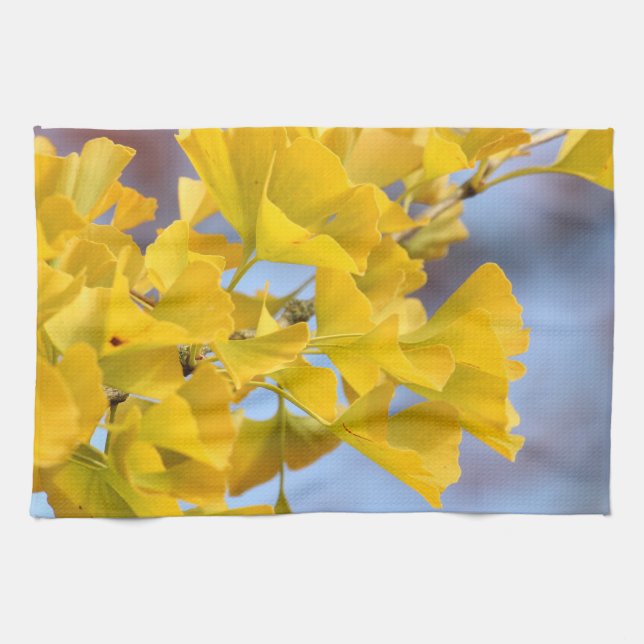 Yellow Leaves Ginkgo Tree Tea Towel (Horizontal)