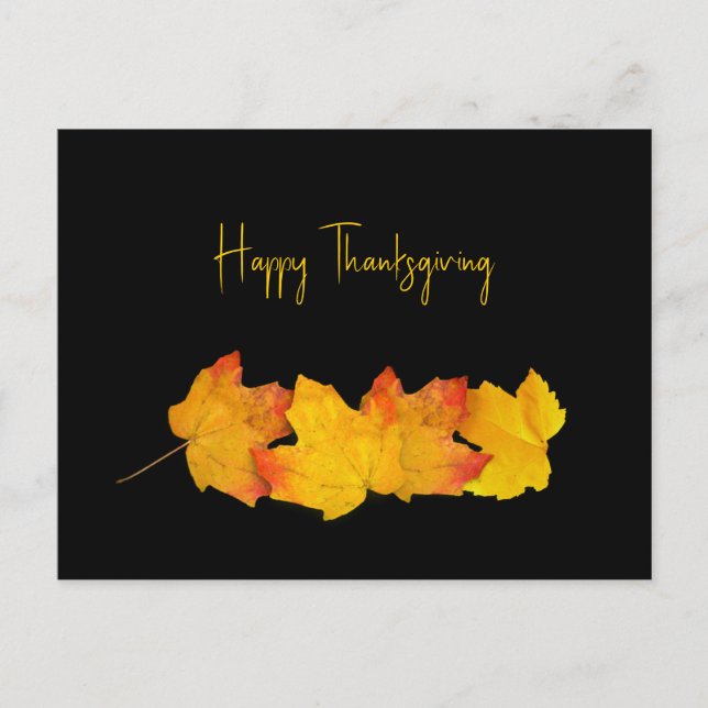 Yellow Leaves on Black Thanksgiving Postcards (Front)