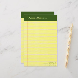 Yellow Legal Pad Style Green Top Stationery