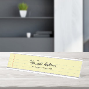 Yellow Legal Pad Style Teacher Desk Name Plate