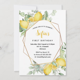 Yellow Lemon 1st Birthday Summer Party  Invitation