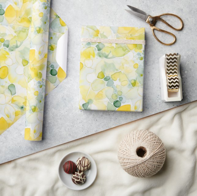 Yellow Lemon Abstract Birthday Wrapping Paper (Crafts)