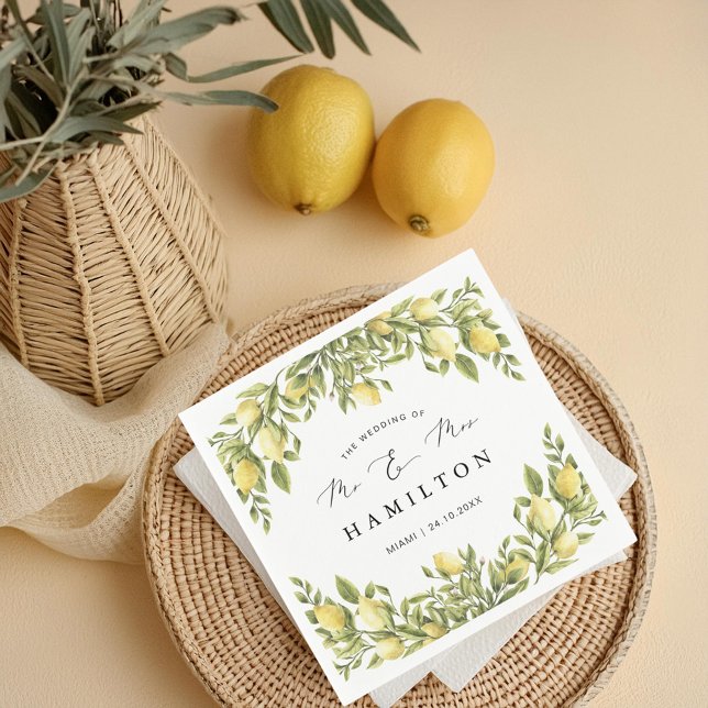 Yellow Lemon amalfi coast Mediterranean Wedding Napkin (Creator Uploaded)