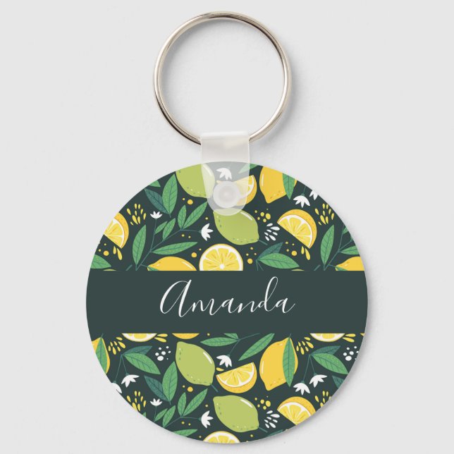Yellow Lemon and Green Lime Fruit Food Pattern Key Key Ring (Front)