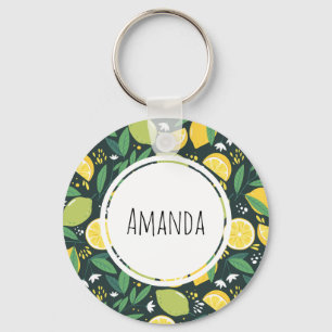 Yellow Lemon and Green Lime Fruit Food Pattern Key Ring