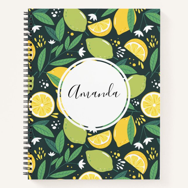 Yellow Lemon and Green Lime Fruit Food Pattern Notebook (Front)