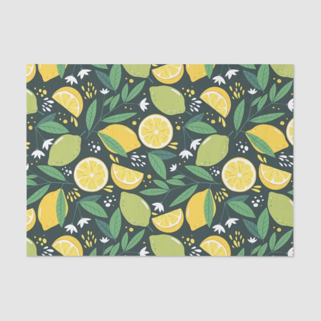 Yellow Lemon and Green Lime Fruit Food Pattern Tissue Paper (Front)