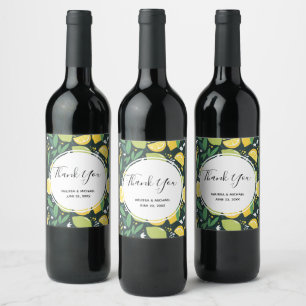 Yellow Lemon and Green Lime Fruit Food Pattern Wine Label