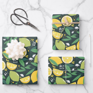 Yellow Lemon and Green Lime Fruit Food Pattern Wrapping Paper Sheet