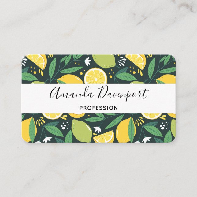 Yellow Lemon and Green Lime Fruit Pattern Business Card (Front)