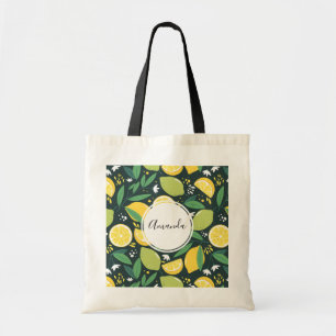 Yellow Lemon and Green Lime Fruit Pattern Tote Bag