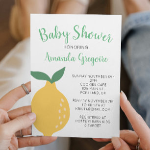 Yellow Lemon and Leaves Baby Shower Invitation