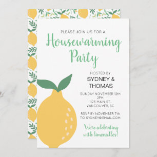 Yellow Lemon and Leaves House Warming Party Invitation