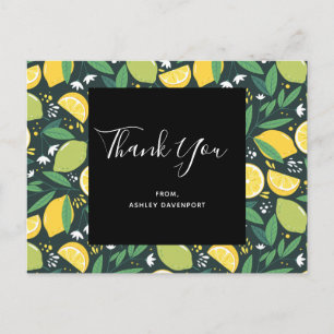 Yellow Lemon and Lime Fruit Pattern Thank You Postcard