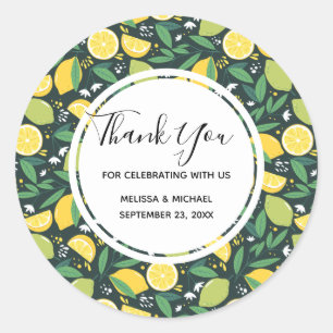Yellow Lemon and Lime Fruit Pattern Wedding Classic Round Sticker