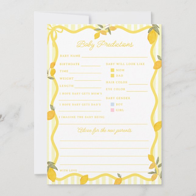 Yellow Lemon Baby Predictions & Advice Game (Front)