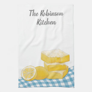 Yellow Lemon Bar with Blue Plaid Rustic Tea Towel