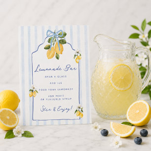 Yellow Lemon Blue Bow Lemonade Bar  Pedestal Sign