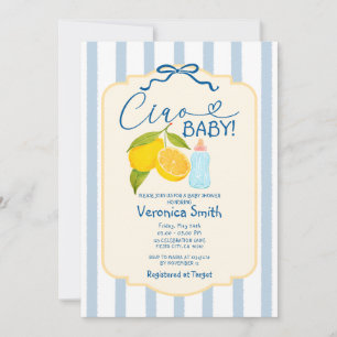 Yellow Lemon Blue Italy Ciao Baby Shower Invite